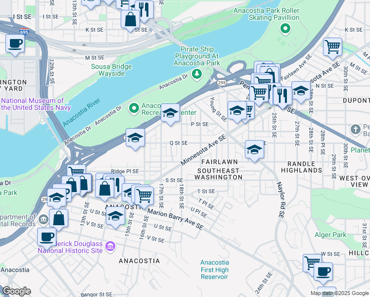 map of restaurants, bars, coffee shops, grocery stores, and more near 101 Independence Avenue Southeast in Washington
