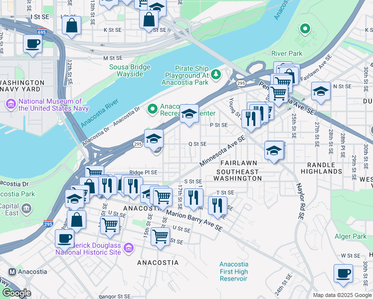 map of restaurants, bars, coffee shops, grocery stores, and more near 101 Independence Avenue Southeast in Washington