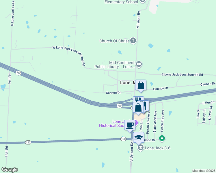 map of restaurants, bars, coffee shops, grocery stores, and more near 206 West Nicholas Drive in Lone Jack