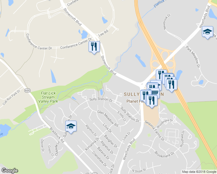 map of restaurants, bars, coffee shops, grocery stores, and more near 14564 Creek Branch Court in Centreville