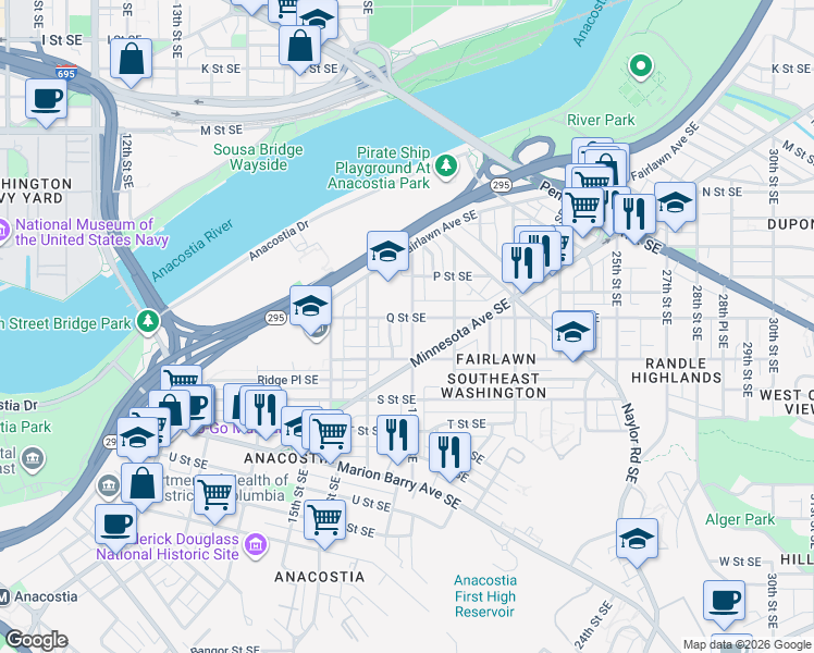 map of restaurants, bars, coffee shops, grocery stores, and more near 101 Independence Avenue Southeast in Washington