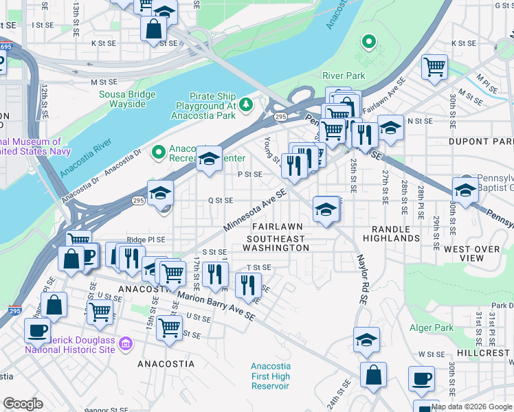 map of restaurants, bars, coffee shops, grocery stores, and more near 101 Independence Avenue Southeast in Washington