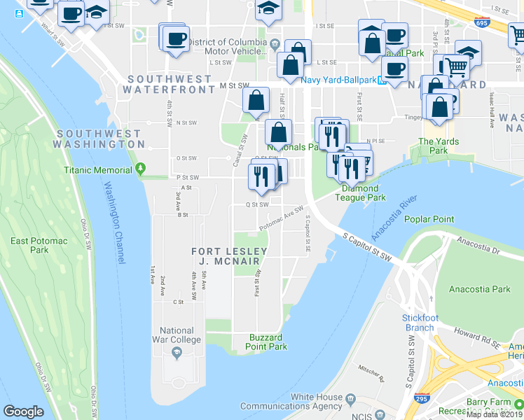 map of restaurants, bars, coffee shops, grocery stores, and more near 101 Independence Avenue Southeast in Washington