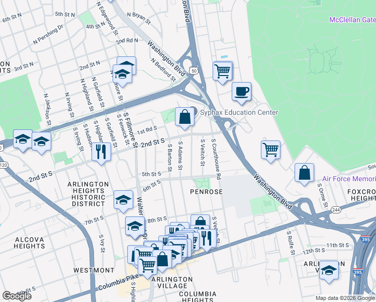 map of restaurants, bars, coffee shops, grocery stores, and more near 101 Independence Avenue Southeast in Washington