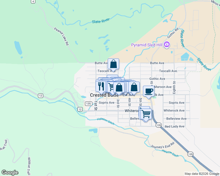 map of restaurants, bars, coffee shops, grocery stores, and more near 299 2nd St in Crested Butte