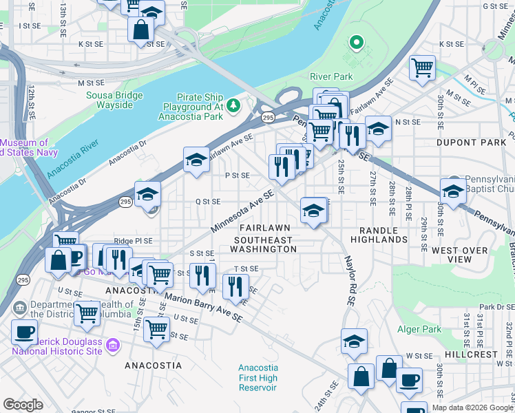map of restaurants, bars, coffee shops, grocery stores, and more near 101 Independence Avenue Southeast in Washington