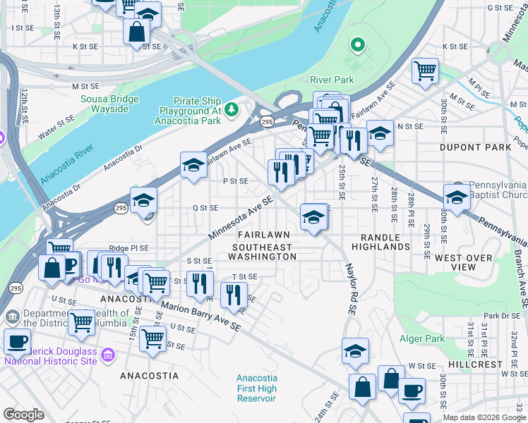 map of restaurants, bars, coffee shops, grocery stores, and more near 101 Independence Avenue Southeast in Washington