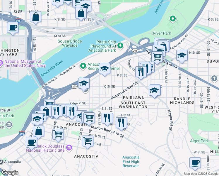 map of restaurants, bars, coffee shops, grocery stores, and more near 101 Independence Avenue Southeast in Washington