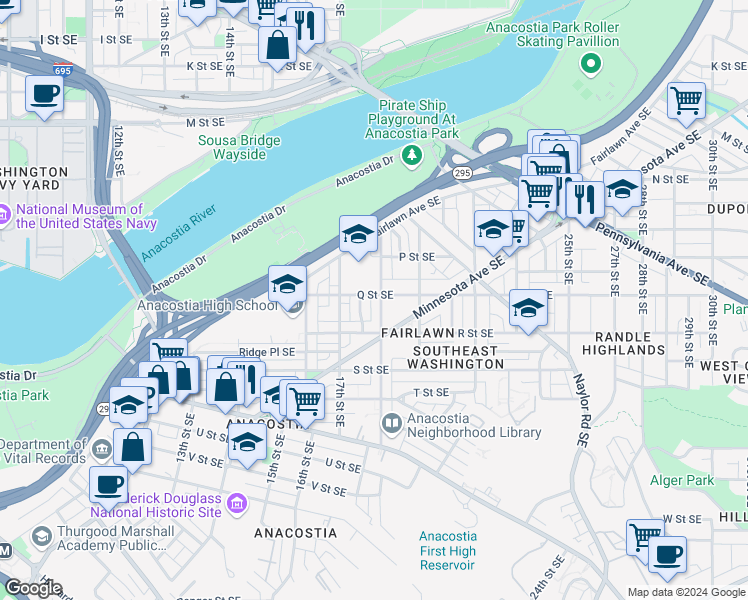 map of restaurants, bars, coffee shops, grocery stores, and more near 101 Independence Avenue Southeast in Washington