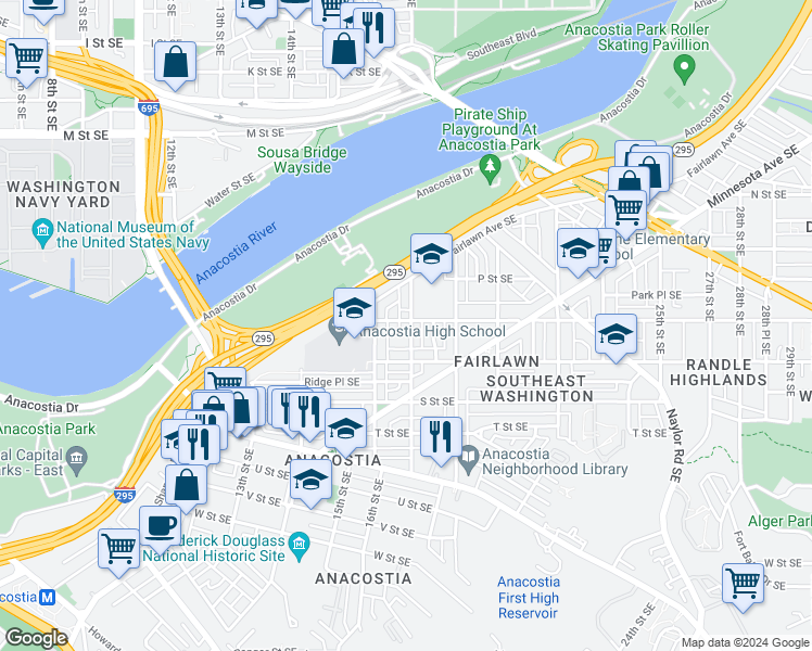 map of restaurants, bars, coffee shops, grocery stores, and more near 101 Independence Avenue Southeast in Washington