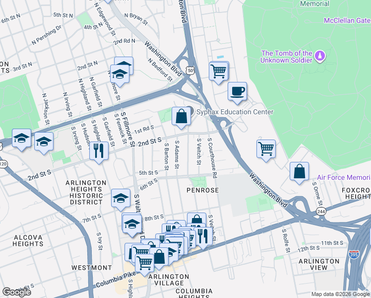 map of restaurants, bars, coffee shops, grocery stores, and more near 101 Independence Avenue Southeast in Washington