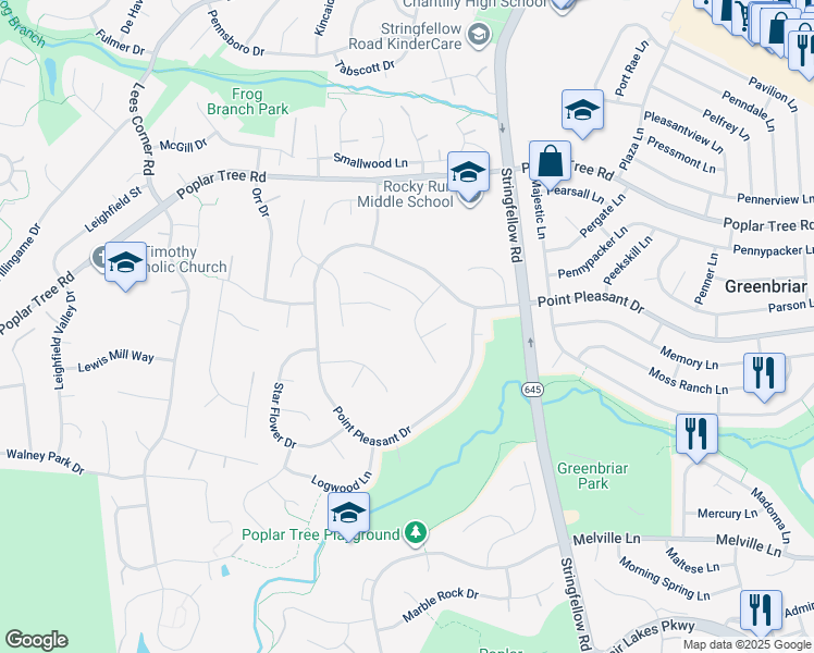 map of restaurants, bars, coffee shops, grocery stores, and more near 4516 Stone Pine Court in Chantilly