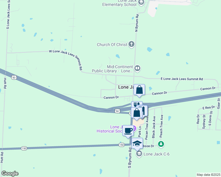 map of restaurants, bars, coffee shops, grocery stores, and more near 106 Van Buren in Lone Jack