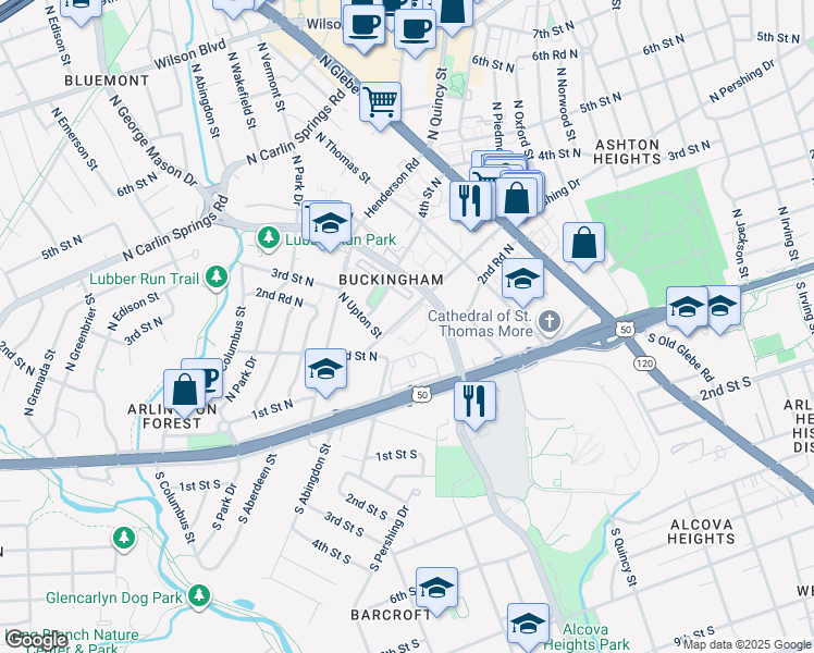 map of restaurants, bars, coffee shops, grocery stores, and more near 4378 North Pershing Drive in Arlington