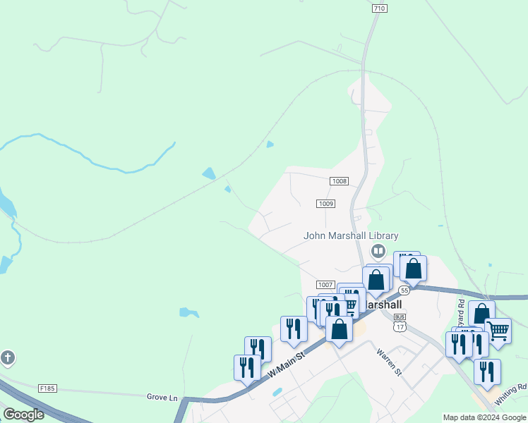 map of restaurants, bars, coffee shops, grocery stores, and more near 8406 Sunshine Court in Marshall