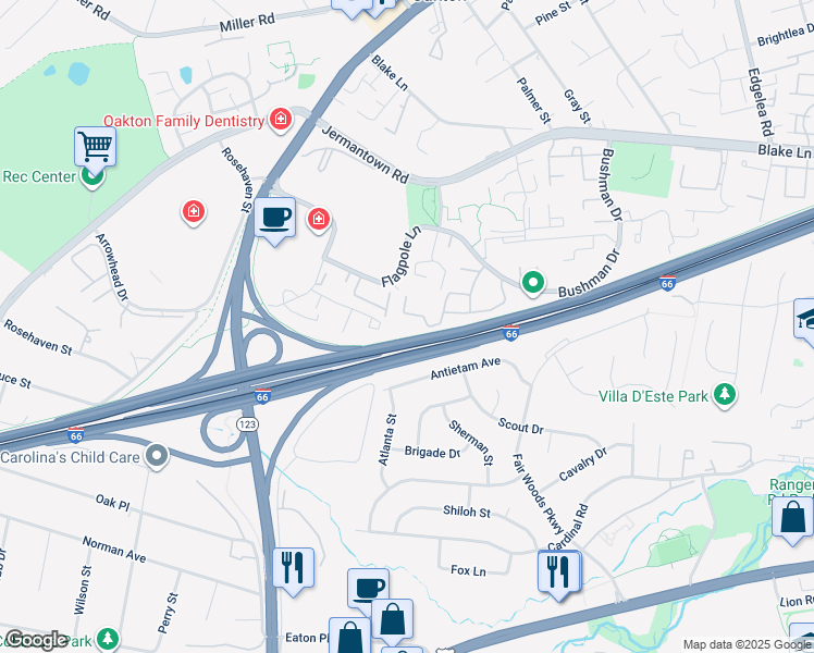 map of restaurants, bars, coffee shops, grocery stores, and more near 10303 Appalachian Circle in Oakton