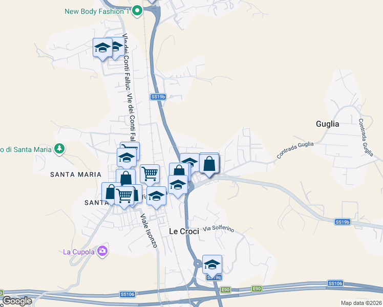 map of restaurants, bars, coffee shops, grocery stores, and more near 14 Via della Resistenza in Catanzaro