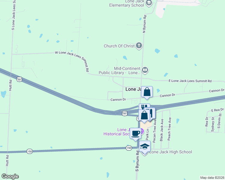 map of restaurants, bars, coffee shops, grocery stores, and more near 204 West Nicholas Drive in Lone Jack