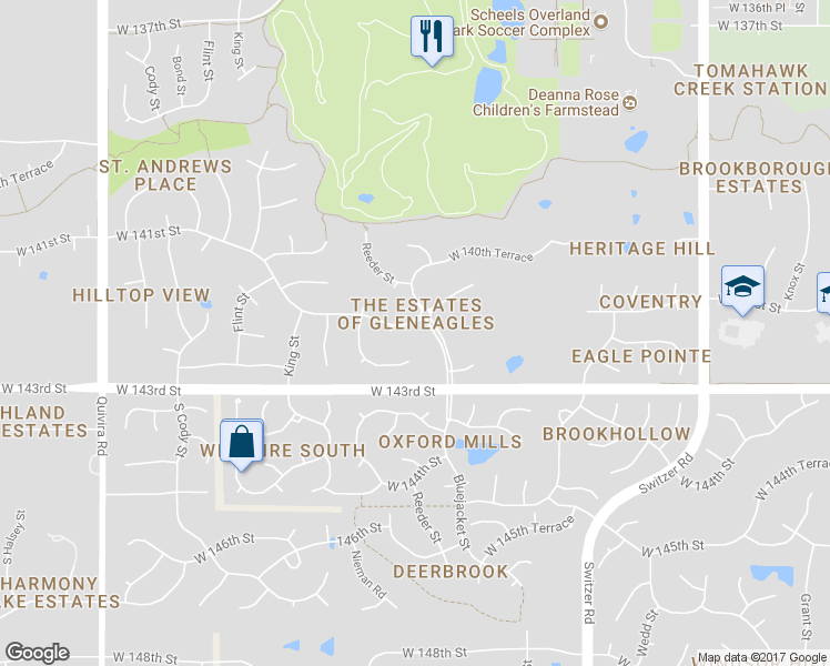 map of restaurants, bars, coffee shops, grocery stores, and more near 10901 West 141st Street in Overland Park