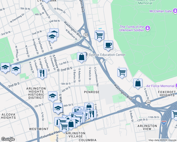 map of restaurants, bars, coffee shops, grocery stores, and more near 101 Independence Avenue Southeast in Washington