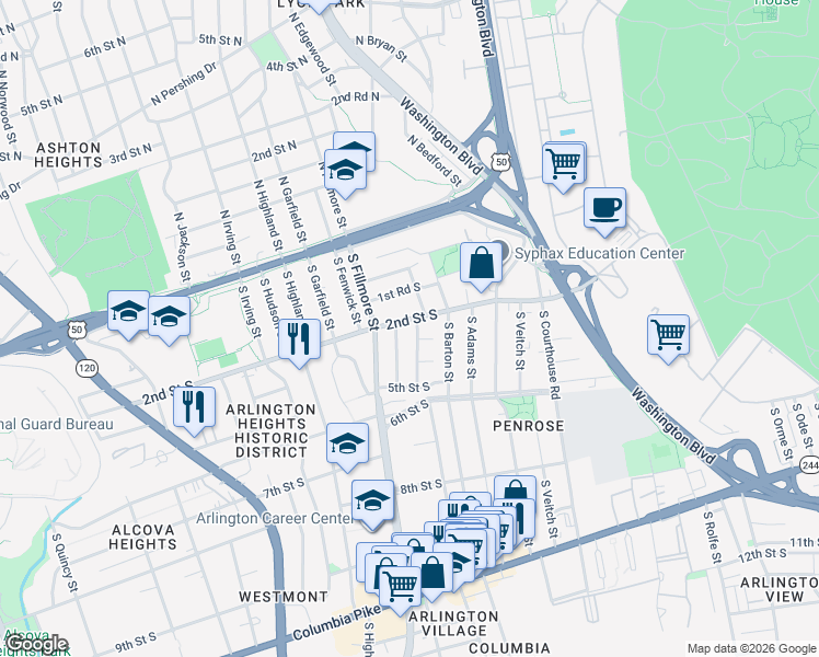 map of restaurants, bars, coffee shops, grocery stores, and more near 101 Independence Avenue Southeast in Washington