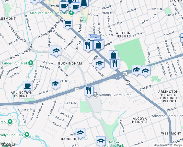 map of restaurants, bars, coffee shops, grocery stores, and more near 101 Independence Avenue Southeast in Washington
