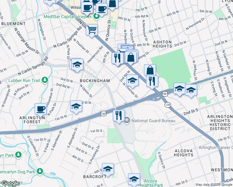 map of restaurants, bars, coffee shops, grocery stores, and more near 101 Independence Avenue Southeast in Washington