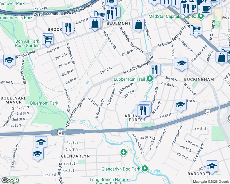 map of restaurants, bars, coffee shops, grocery stores, and more near 101 Independence Avenue Southeast in Washington