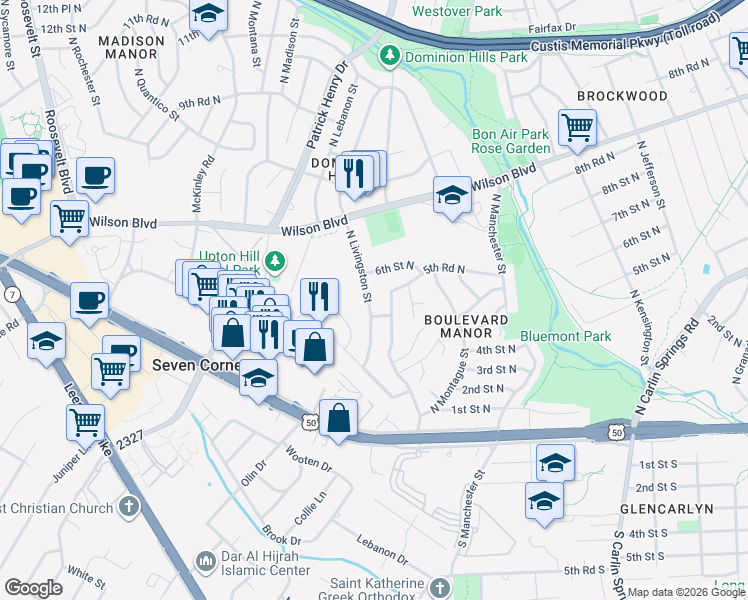 map of restaurants, bars, coffee shops, grocery stores, and more near 101 Independence Avenue Southeast in Washington