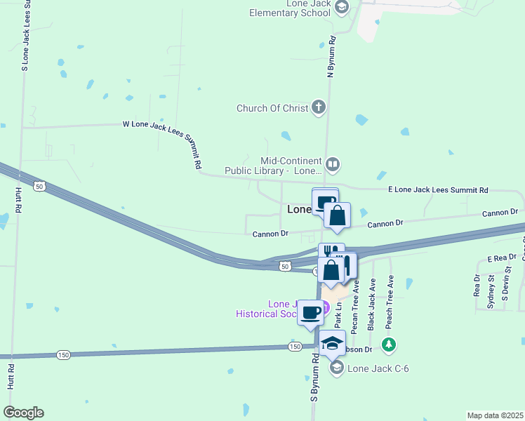 map of restaurants, bars, coffee shops, grocery stores, and more near 206 West Nicholas Drive in Lone Jack