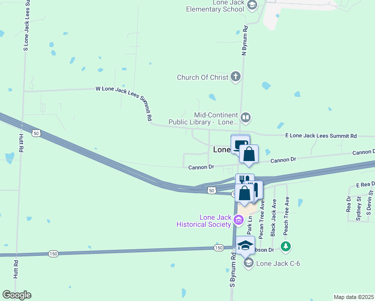 map of restaurants, bars, coffee shops, grocery stores, and more near 206 West Nicholas Drive in Lone Jack