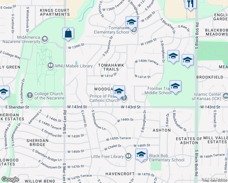 map of restaurants, bars, coffee shops, grocery stores, and more near 14117 South Cottonwood Drive in Olathe