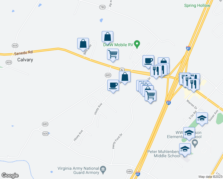 map of restaurants, bars, coffee shops, grocery stores, and more near 1168 Hisey Avenue in Woodstock