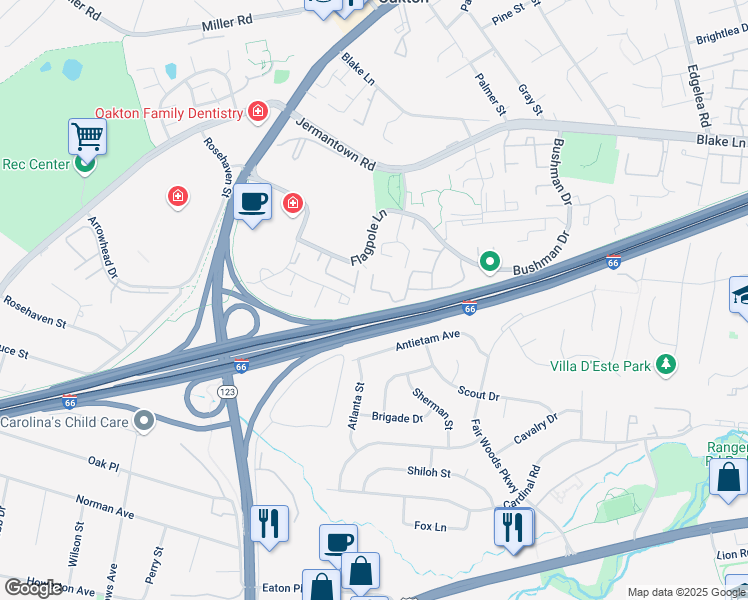 map of restaurants, bars, coffee shops, grocery stores, and more near 10303 Appalachian Circle in Oakton