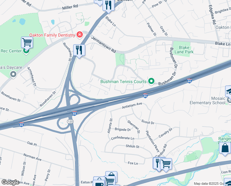 map of restaurants, bars, coffee shops, grocery stores, and more near 10303 Appalachian Circle in Oakton