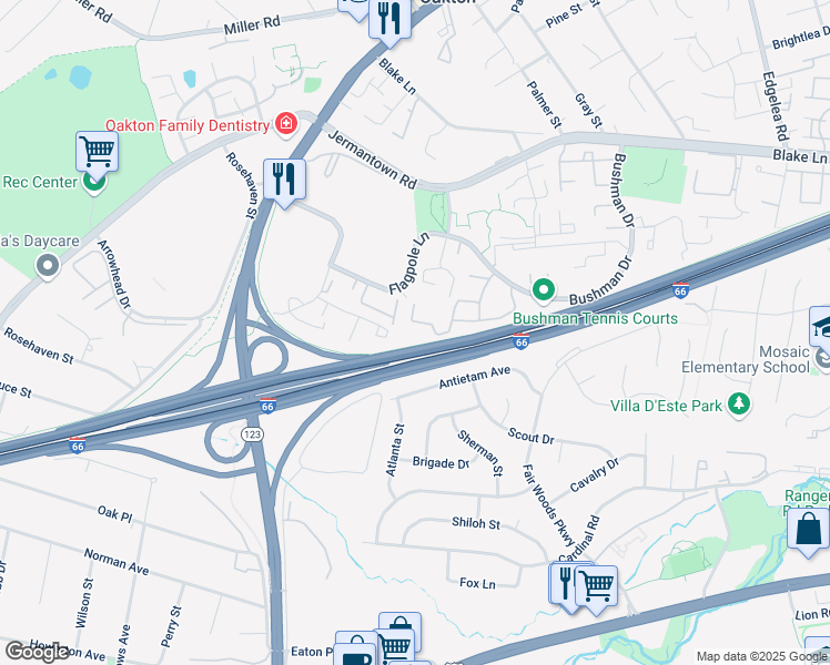 map of restaurants, bars, coffee shops, grocery stores, and more near 10303 Appalachian Circle in Oakton