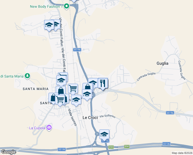 map of restaurants, bars, coffee shops, grocery stores, and more near 14 Via della Resistenza in Catanzaro