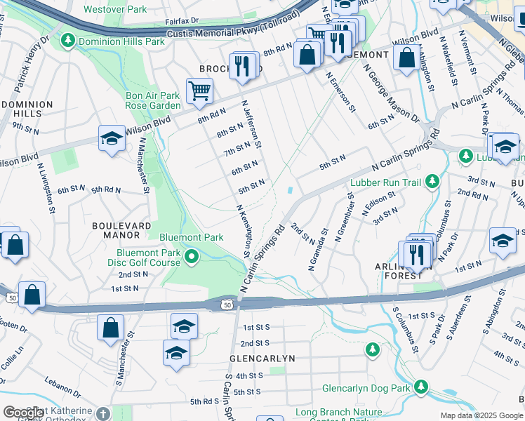 map of restaurants, bars, coffee shops, grocery stores, and more near 5626 4th Street North in Arlington