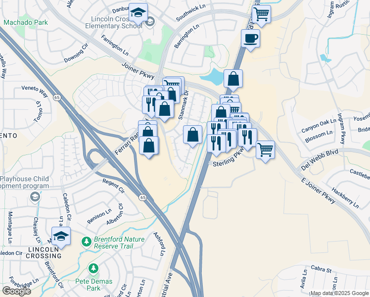 map of restaurants, bars, coffee shops, grocery stores, and more near 1245 Landmark Circle in Lincoln