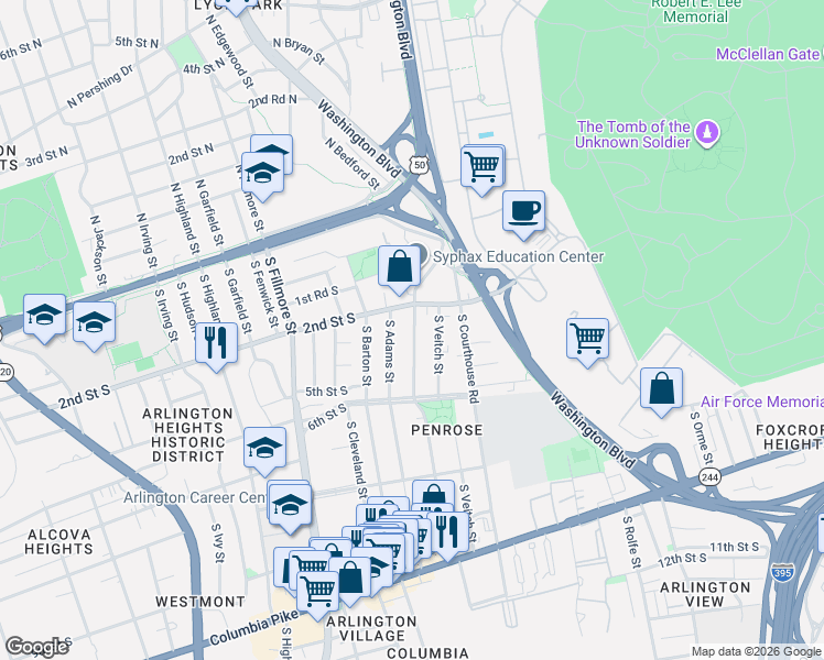 map of restaurants, bars, coffee shops, grocery stores, and more near 101 Independence Avenue Southeast in Washington