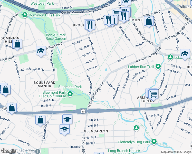 map of restaurants, bars, coffee shops, grocery stores, and more near 5626 4th Street North in Arlington