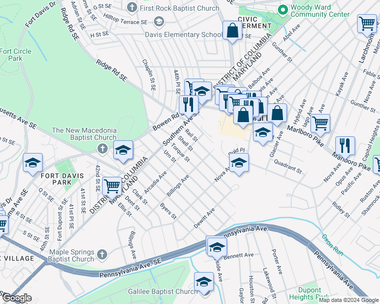 map of restaurants, bars, coffee shops, grocery stores, and more near 101 Independence Avenue Southeast in Washington
