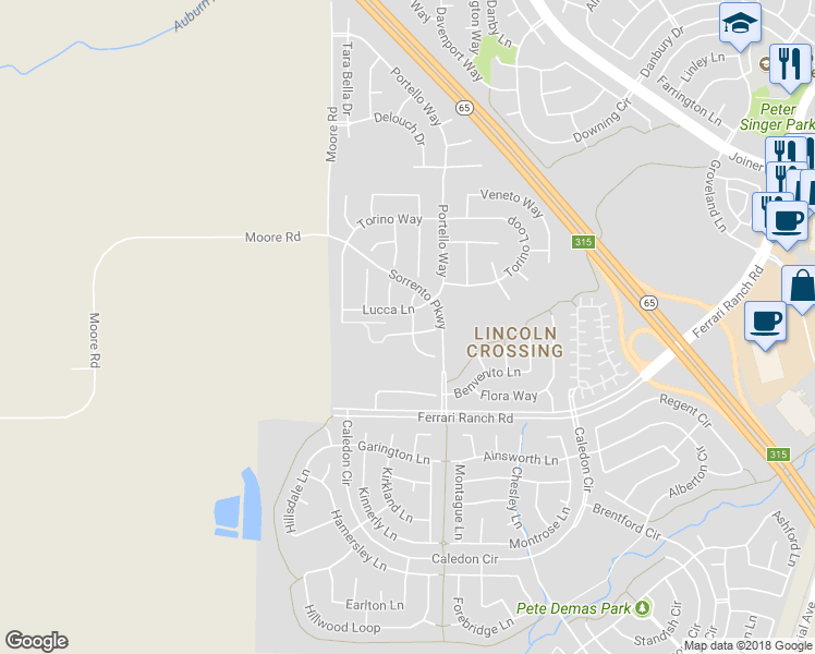 map of restaurants, bars, coffee shops, grocery stores, and more near 1874 Solara Way in Lincoln