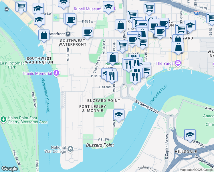 map of restaurants, bars, coffee shops, grocery stores, and more near 101 Independence Avenue Southeast in Washington
