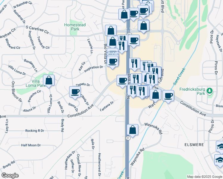 map of restaurants, bars, coffee shops, grocery stores, and more near 5625 Constitution Avenue in Colorado Springs