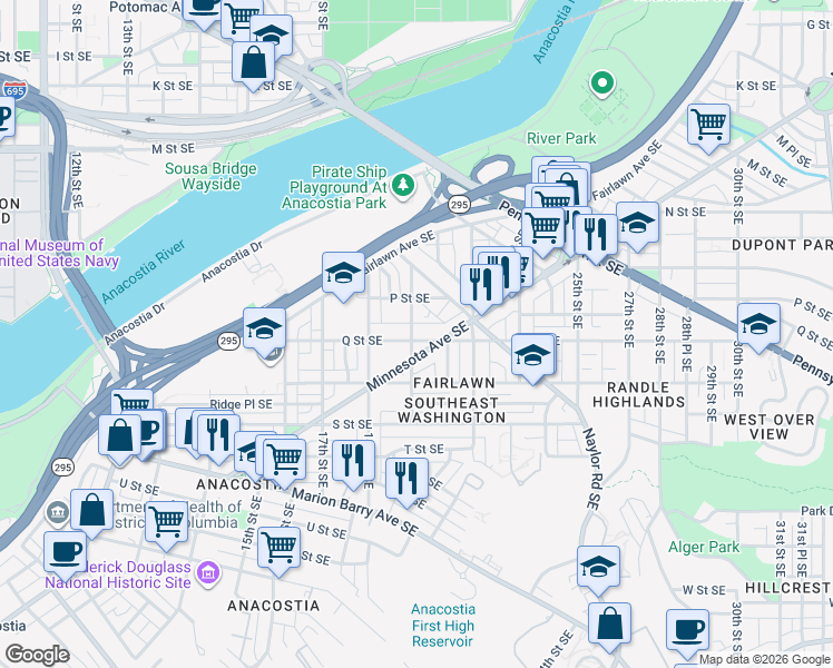 map of restaurants, bars, coffee shops, grocery stores, and more near 101 Independence Avenue Southeast in Washington
