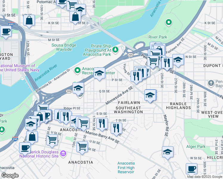 map of restaurants, bars, coffee shops, grocery stores, and more near 101 Independence Avenue Southeast in Washington