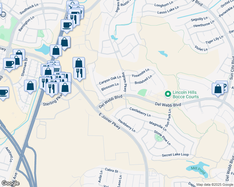 map of restaurants, bars, coffee shops, grocery stores, and more near 925 Dogwood Loop in Lincoln