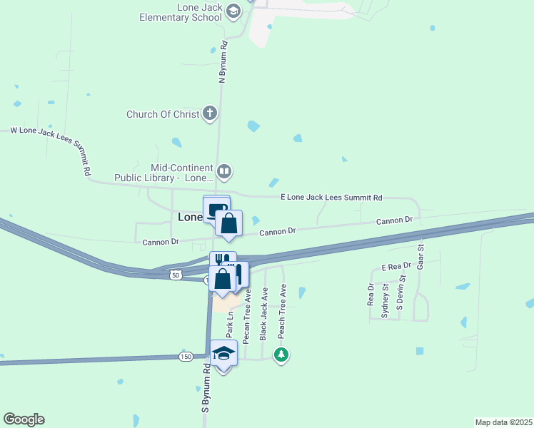 map of restaurants, bars, coffee shops, grocery stores, and more near 202 East U.S. Highway 50 in Lone Jack