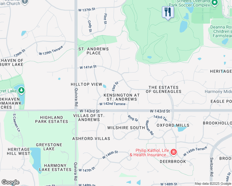 map of restaurants, bars, coffee shops, grocery stores, and more near 11324 West 142nd Street in Overland Park